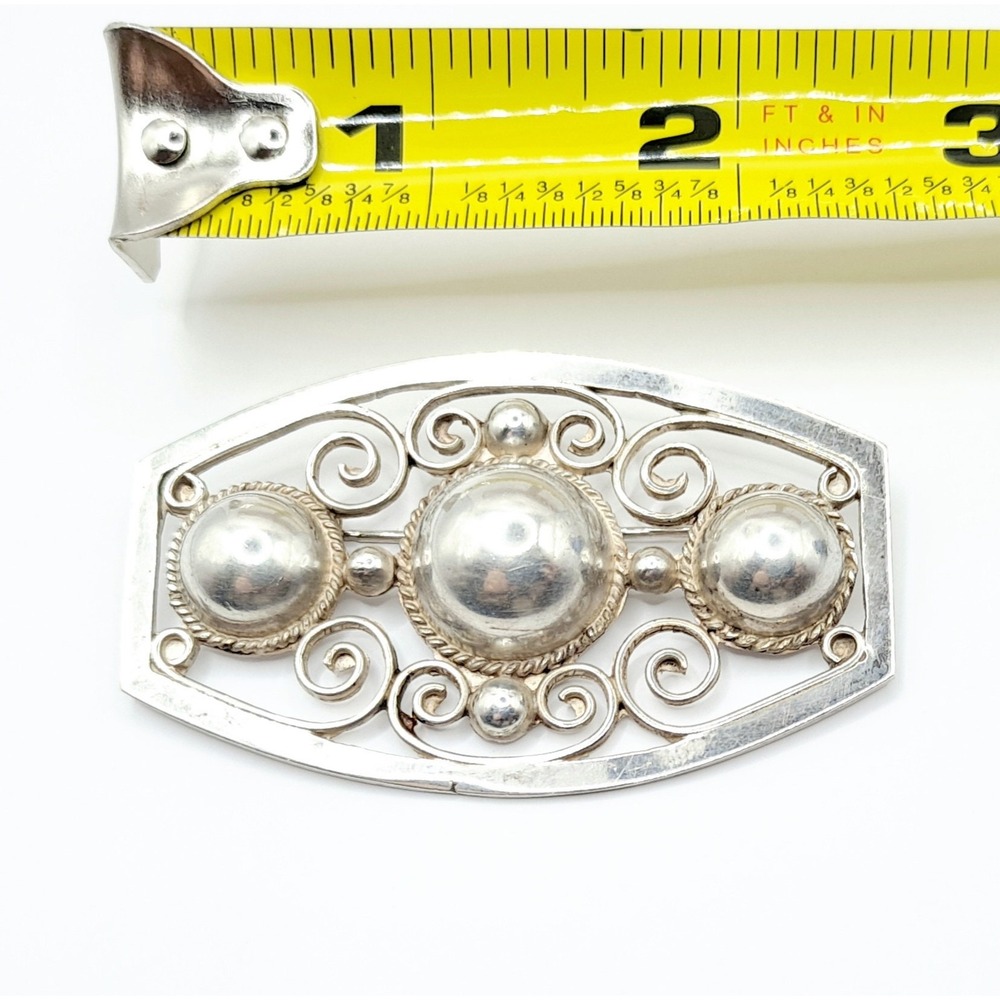 Vintage Sterling Silver Brooch Mid Century Mexico 925 Scroll Dome Pin - Picture 9 of 10